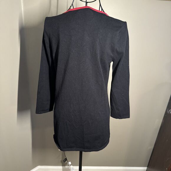 CABLE & GAUGE Women Tunic Sweater Small Black Red Zip Neck Stretch Knit Pullover - Picture 4 of 7